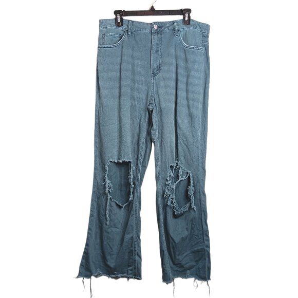 Vervet Los Angeles Straight Jeans Womens 31 Green High Rise Distressed Raw Hem - Picture 1 of 5